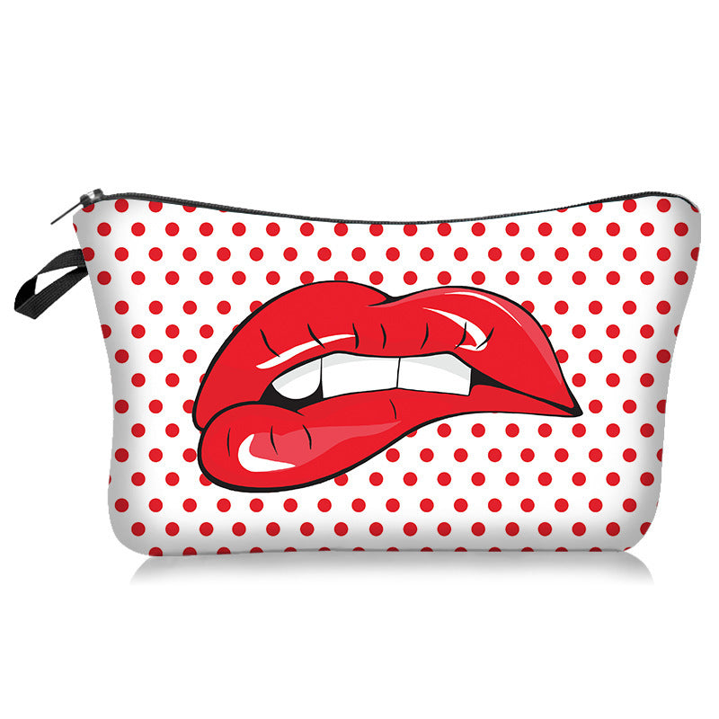 Sexy Lips Rose Flower Print European And American Fashion Cosmetic Bag In Hand, Ladies Storage And Wash