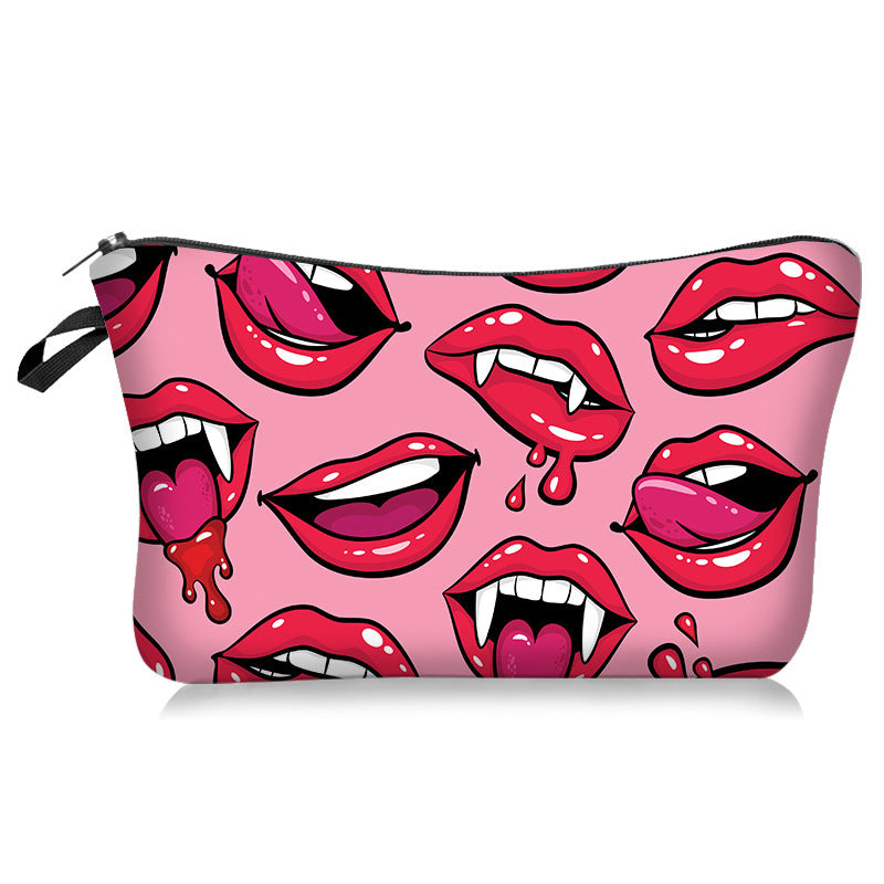 Sexy Lips Rose Flower Print European And American Fashion Cosmetic Bag In Hand, Ladies Storage And Wash