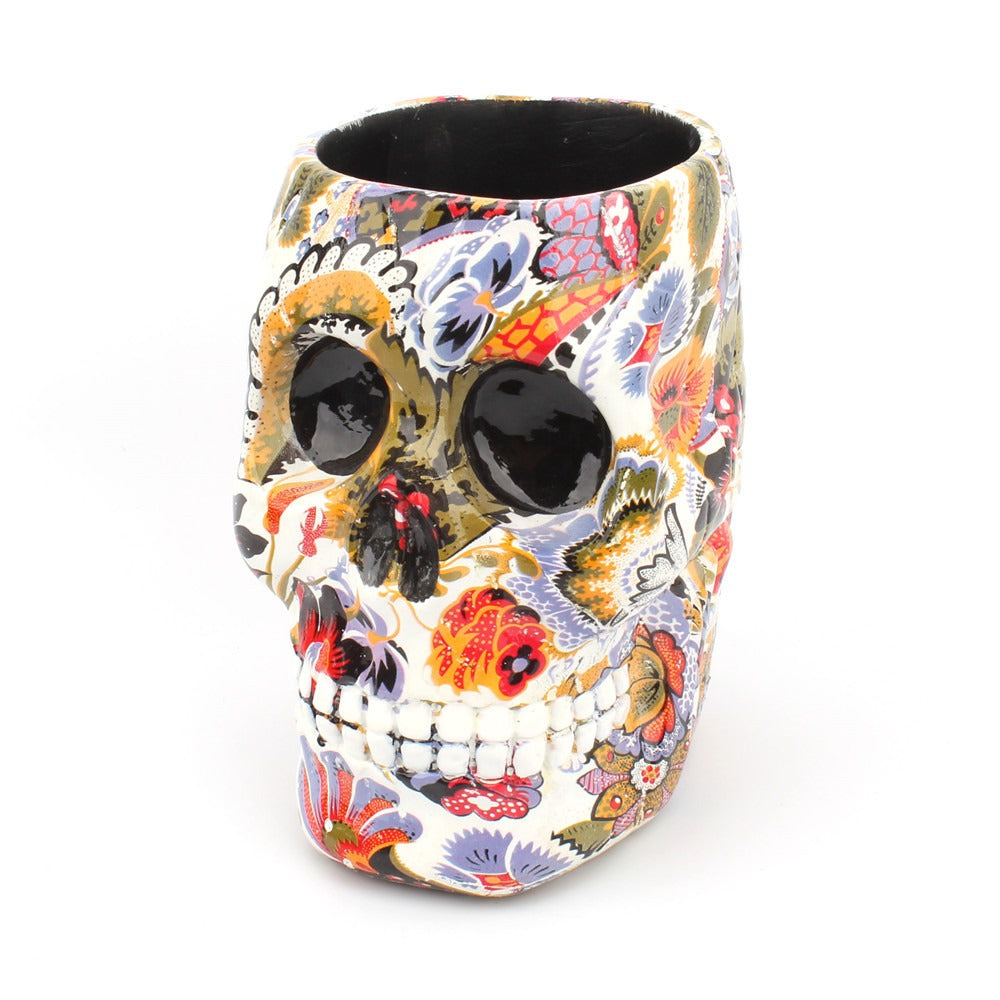 Water transfer printing skull pen holder creative desktop makeup storage cylinder resin desktop ornament
