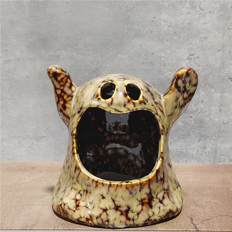 Popular Halloween Ceramic Ghost Candlestick Ware Decoration Home Table Top Scented Candle Container