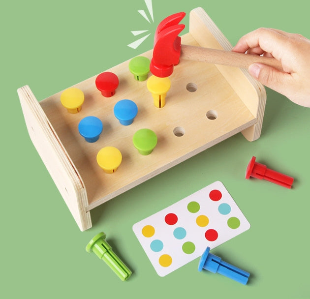 Two-in-one Pile Bridge Platform Nail Table Toy Children's Wooden Puzzle Pile Suit