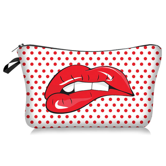 Sexy Lips Rose Flower Print European And American Fashion Cosmetic Bag In Hand, Ladies Storage And Wash