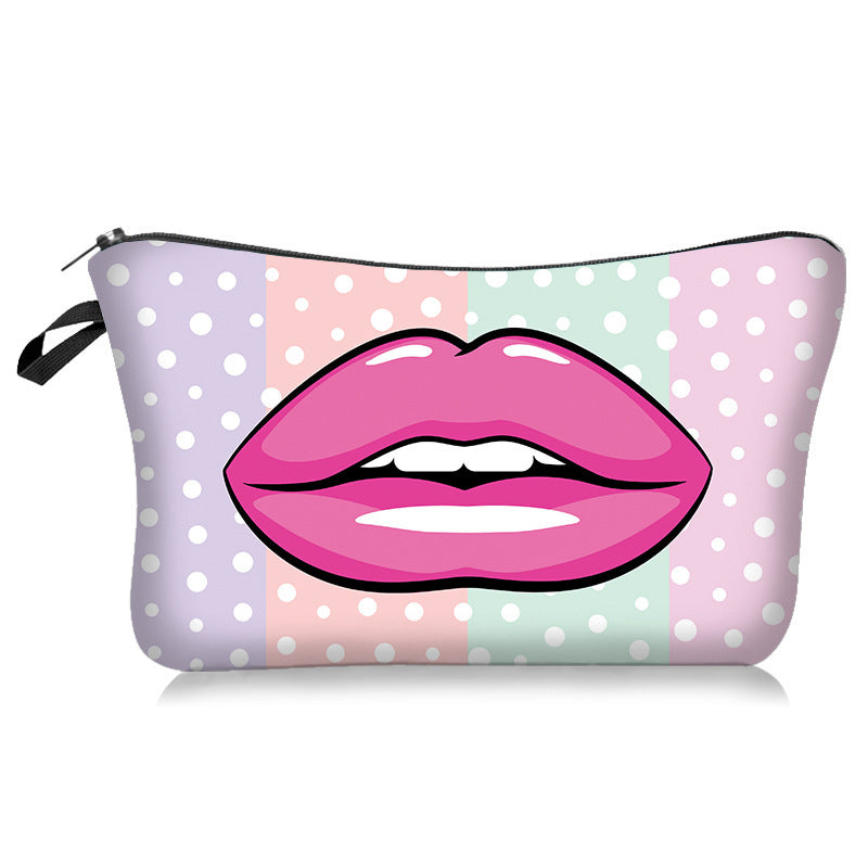 Sexy Lips Rose Flower Print European And American Fashion Cosmetic Bag In Hand, Ladies Storage And Wash