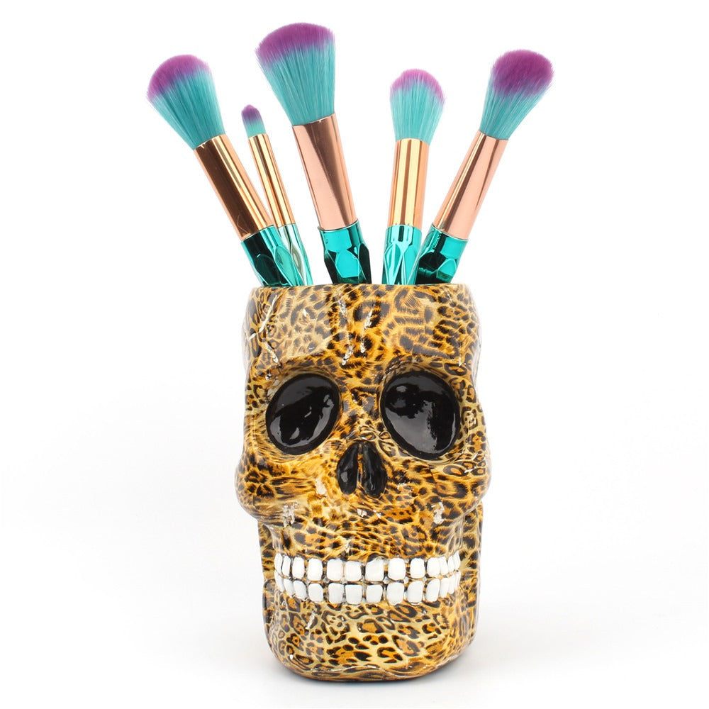 Water transfer printing skull pen holder creative desktop makeup storage cylinder resin desktop ornament