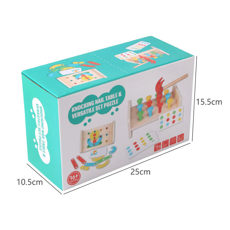 Two-in-one Pile Bridge Platform Nail Table Toy Children's Wooden Puzzle Pile Suit