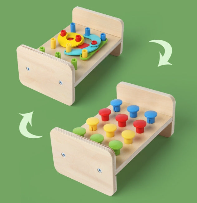 Two-in-one Pile Bridge Platform Nail Table Toy Children's Wooden Puzzle Pile Suit