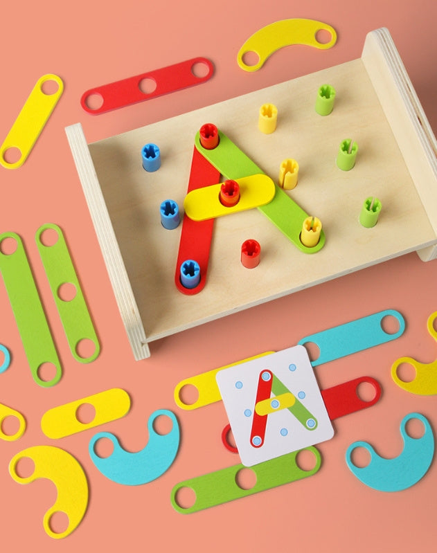 Two-in-one Pile Bridge Platform Nail Table Toy Children's Wooden Puzzle Pile Suit