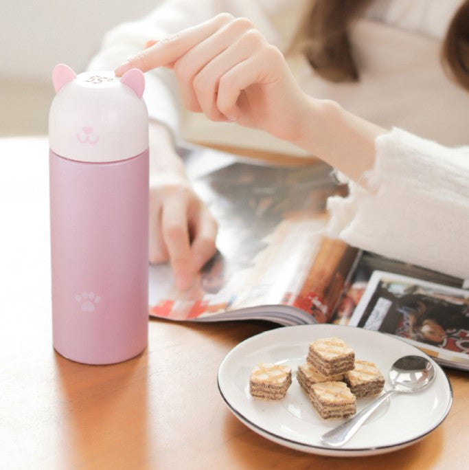 Stainless steel smart cat creative thermos mug Portable cute girl student personality digital display children thermos mug