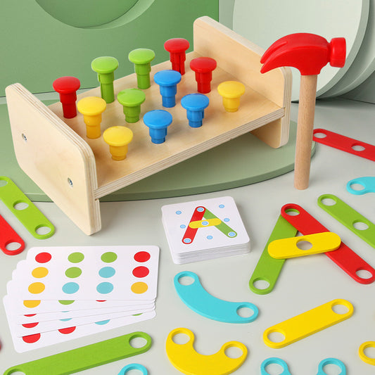 Two-in-one Pile Bridge Platform Nail Table Toy Children's Wooden Puzzle Pile Suit
